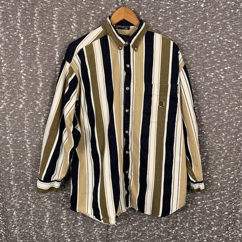 Vintage Coliseum Classic Striped Button Down Long Sleeve Shirt Men's 2XL
